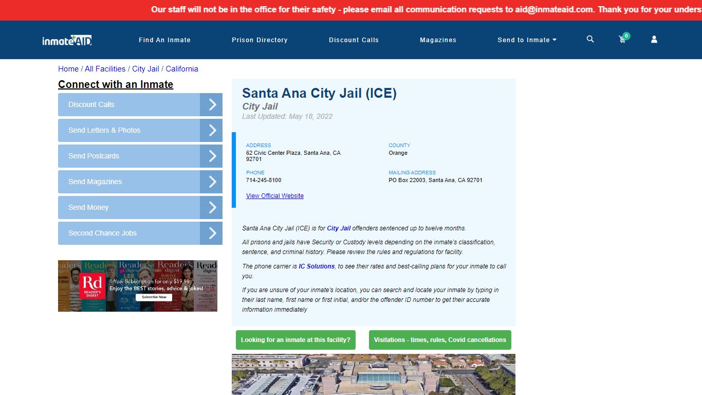 Santa Ana City Jail (ICE) | Inmate Locator